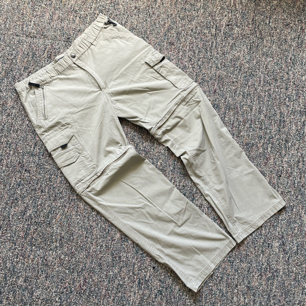 BC Clothing Mens Convertible Cargo Pants Khaki Tan Zip‎ Off Shorts Large L x 32